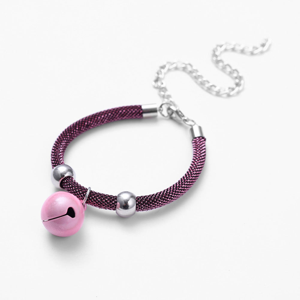 Pet Dog Cat Collar With Bell Adjustable Necklace Multicolor Neck Chain Pet Neck Accessories Pet Supplies pink
