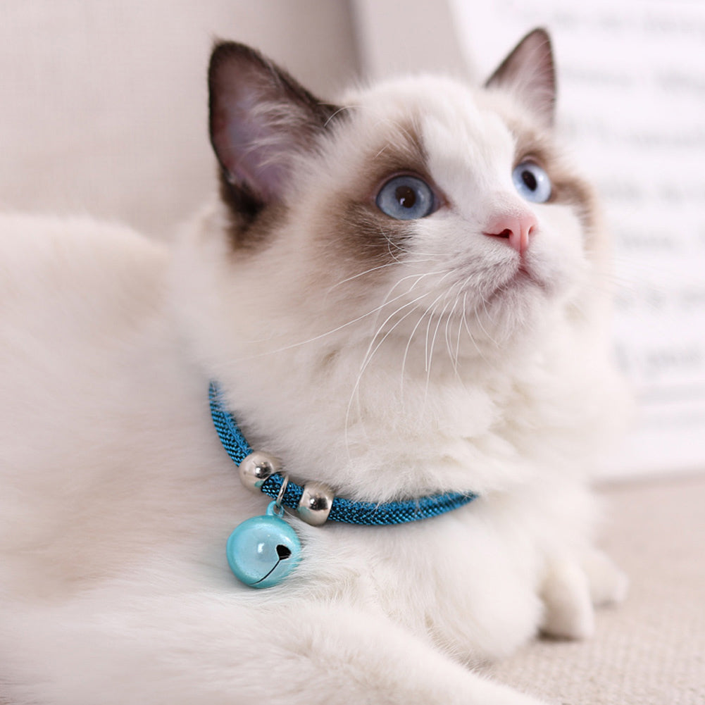 Pet Dog Cat Collar With Bell Adjustable Necklace Multicolor Neck Chain Pet Neck Accessories Pet Supplies pink