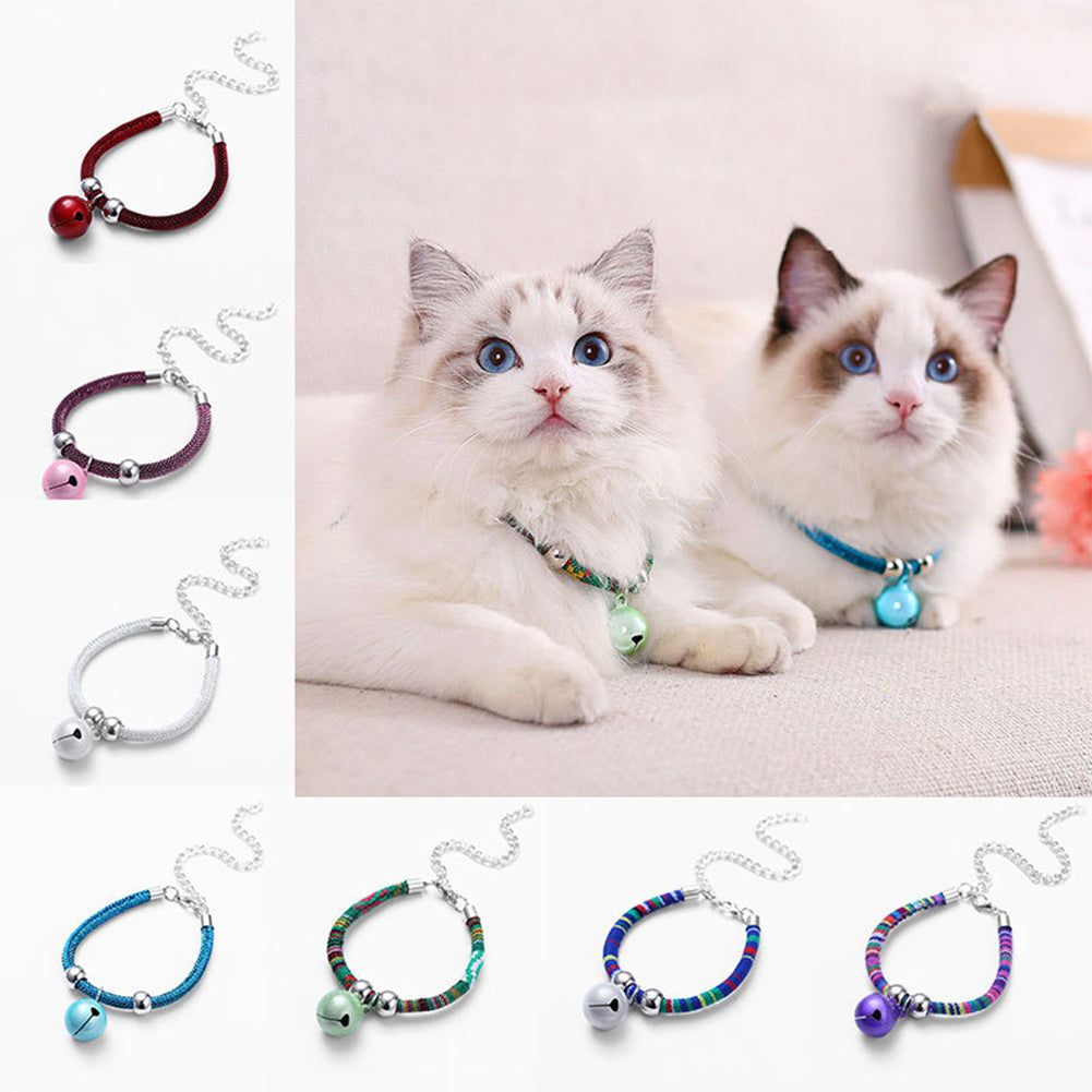 Pet Dog Cat Collar With Bell Adjustable Necklace Multicolor Neck Chain Pet Neck Accessories Pet Supplies pink