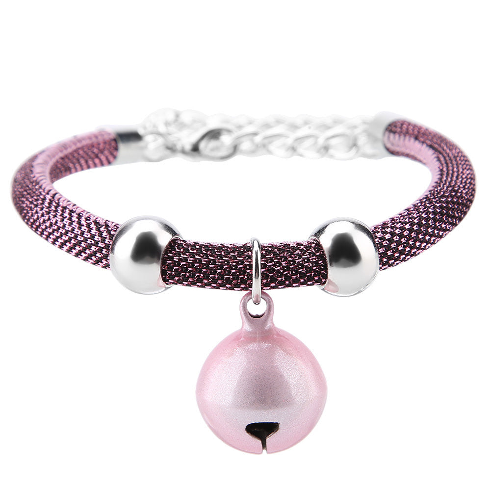 Pet Dog Cat Collar With Bell Adjustable Necklace Multicolor Neck Chain Pet Neck Accessories Pet Supplies pink