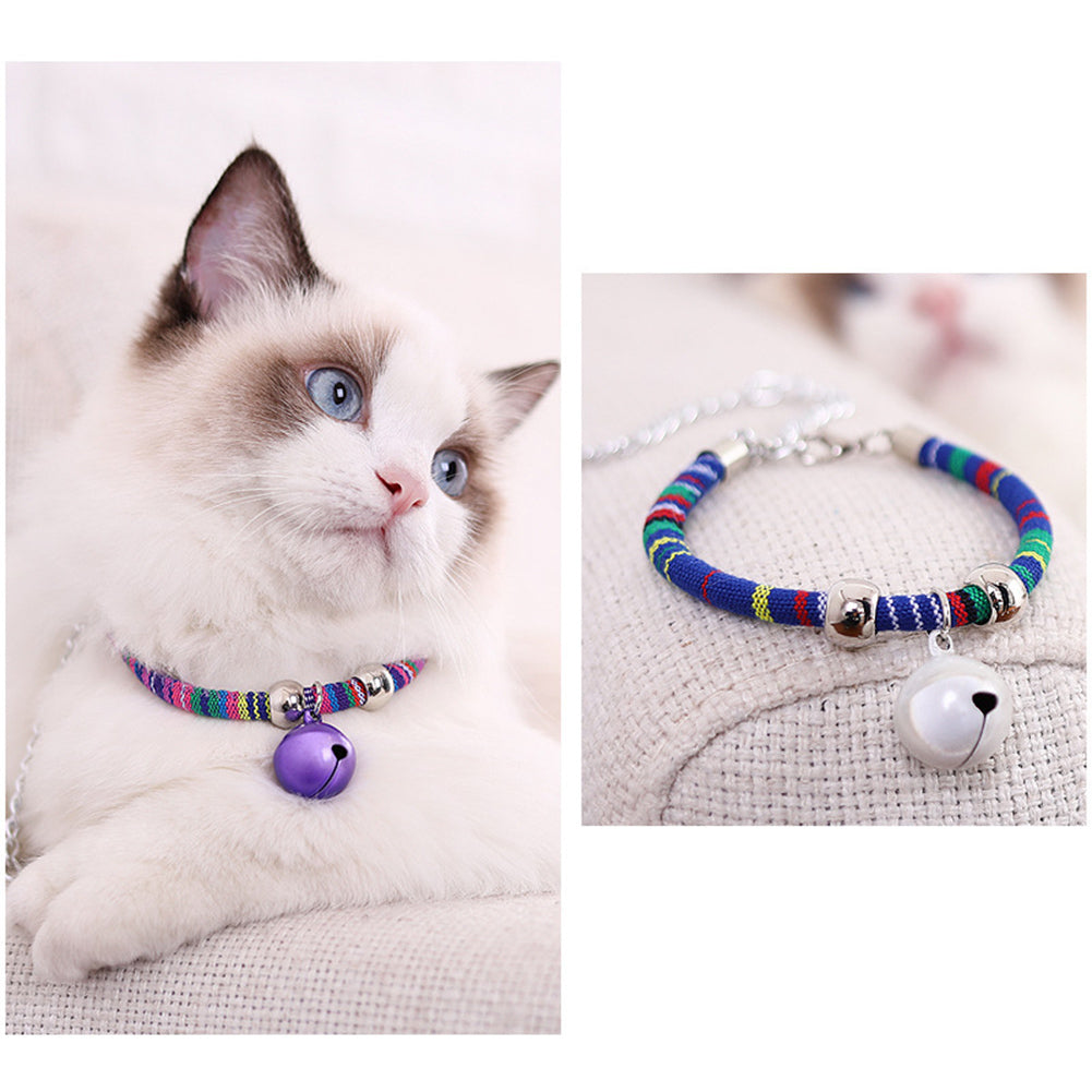 Pet Dog Cat Collar With Bell Adjustable Necklace Multicolor Neck Chain Pet Neck Accessories Pet Supplies pink