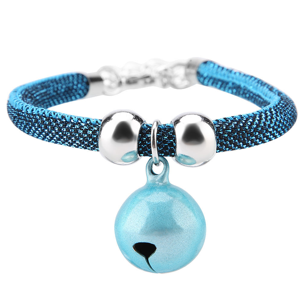 Pet Dog Cat Collar With Bell Adjustable Necklace Multicolor Neck Chain Pet Neck Accessories Pet Supplies pink