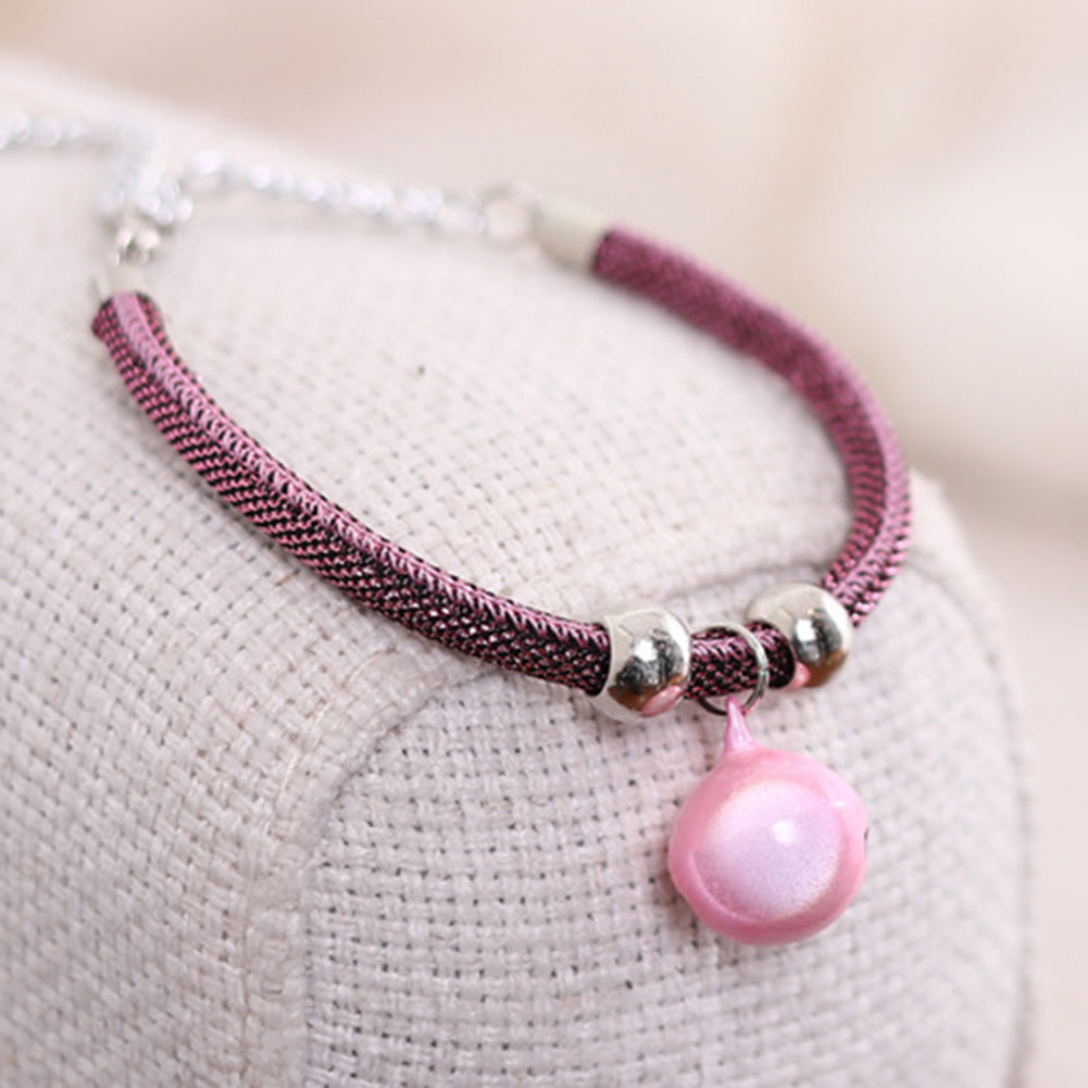 Pet Dog Cat Collar With Bell Adjustable Necklace Multicolor Neck Chain Pet Neck Accessories Pet Supplies pink