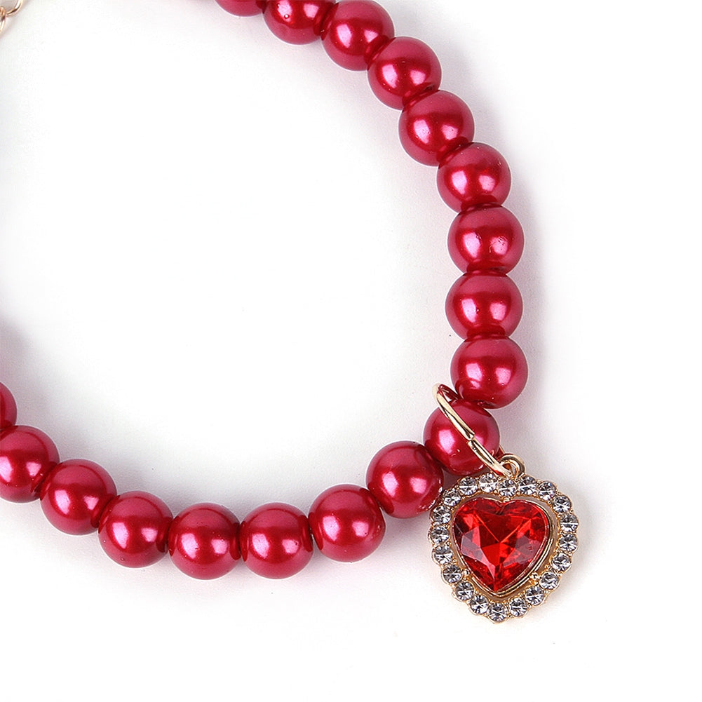 Pet Pearl Necklace With Heart-shaped Diamond Pendant Cat Jewelry With Safety Buckle For Small Medium Dogs lake blue One size fits all