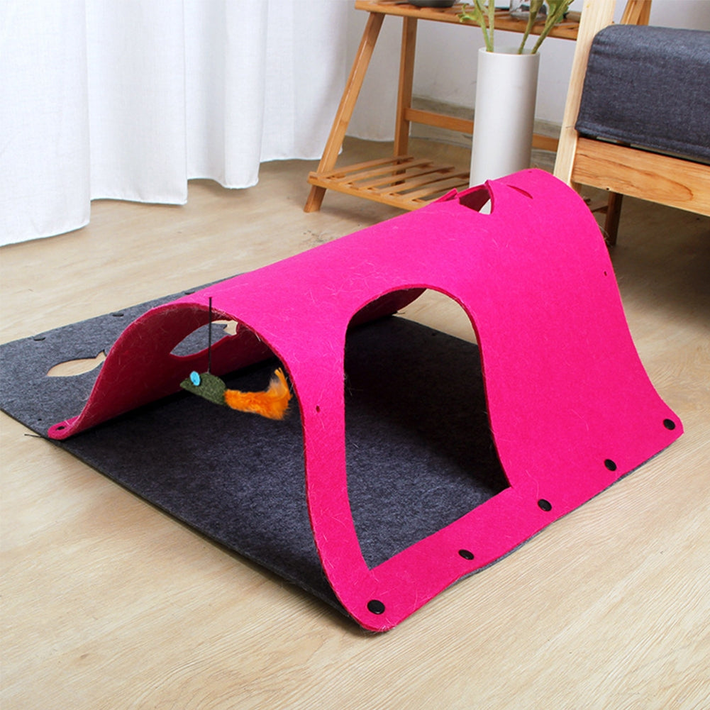 Pet Cat Diy Felt Tunnel With Mint Toy Pendant Multifunctional Kitten Nest Interactive Toy Cat Accessories brown 44 x 60cm
