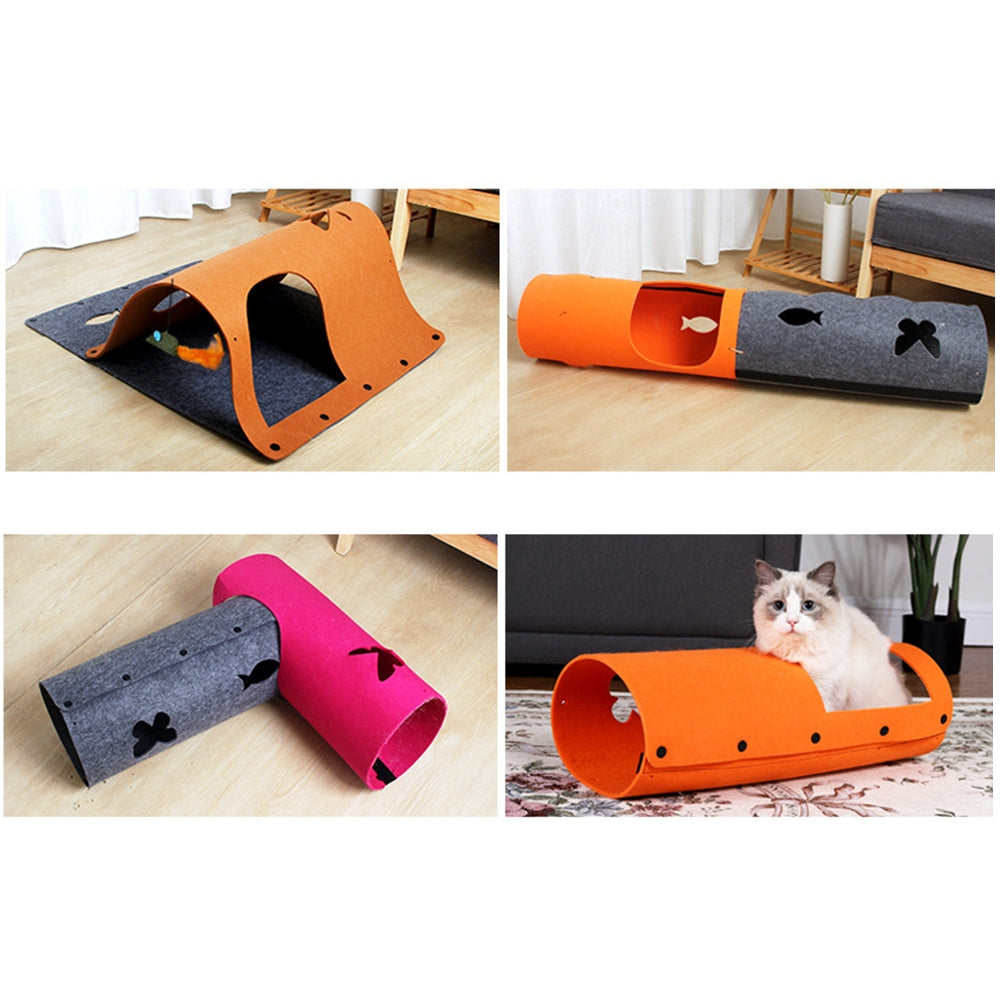 Pet Cat Diy Felt Tunnel With Mint Toy Pendant Multifunctional Kitten Nest Interactive Toy Cat Accessories brown 44 x 60cm