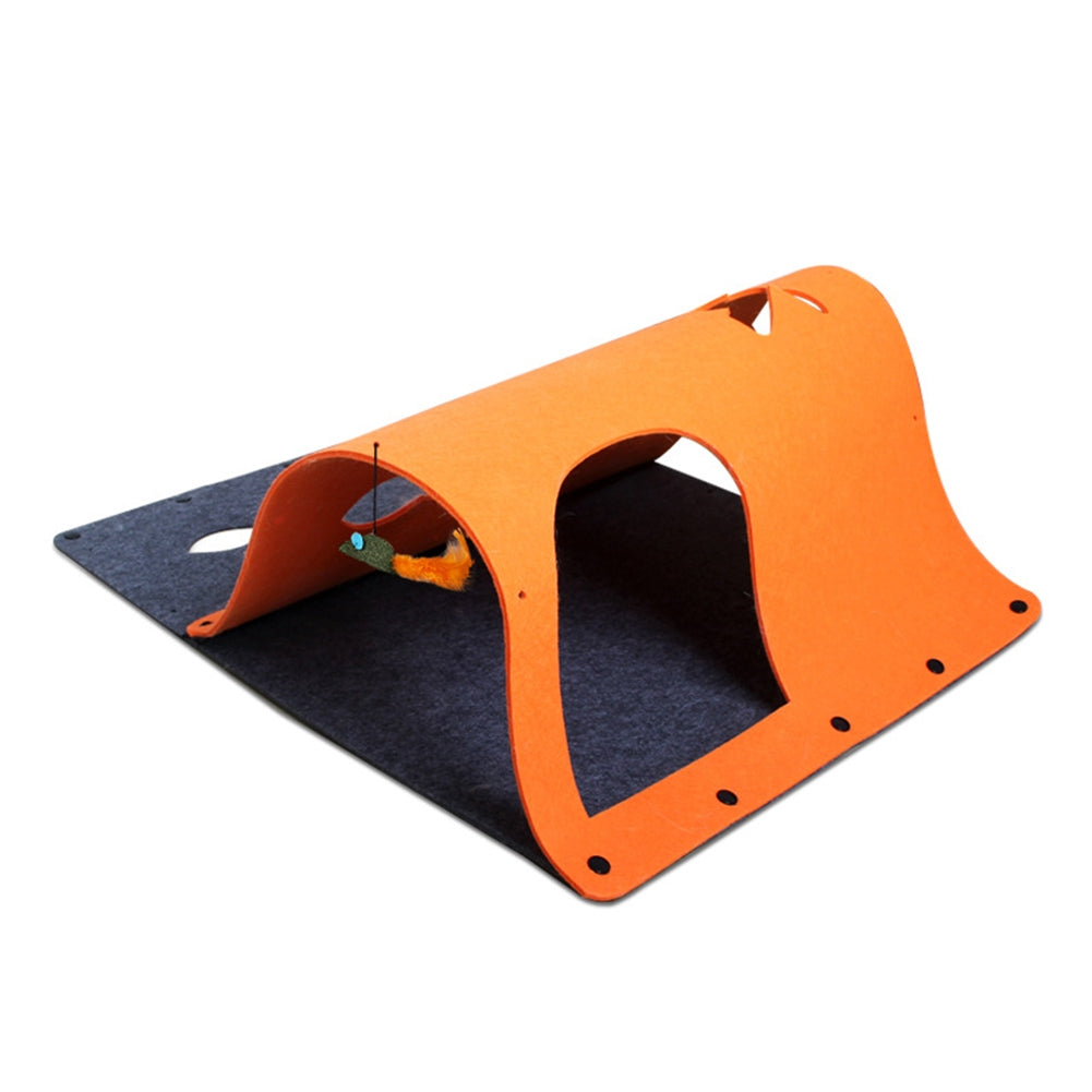 Pet Cat Diy Felt Tunnel With Mint Toy Pendant Multifunctional Kitten Nest Interactive Toy Cat Accessories brown 44 x 60cm
