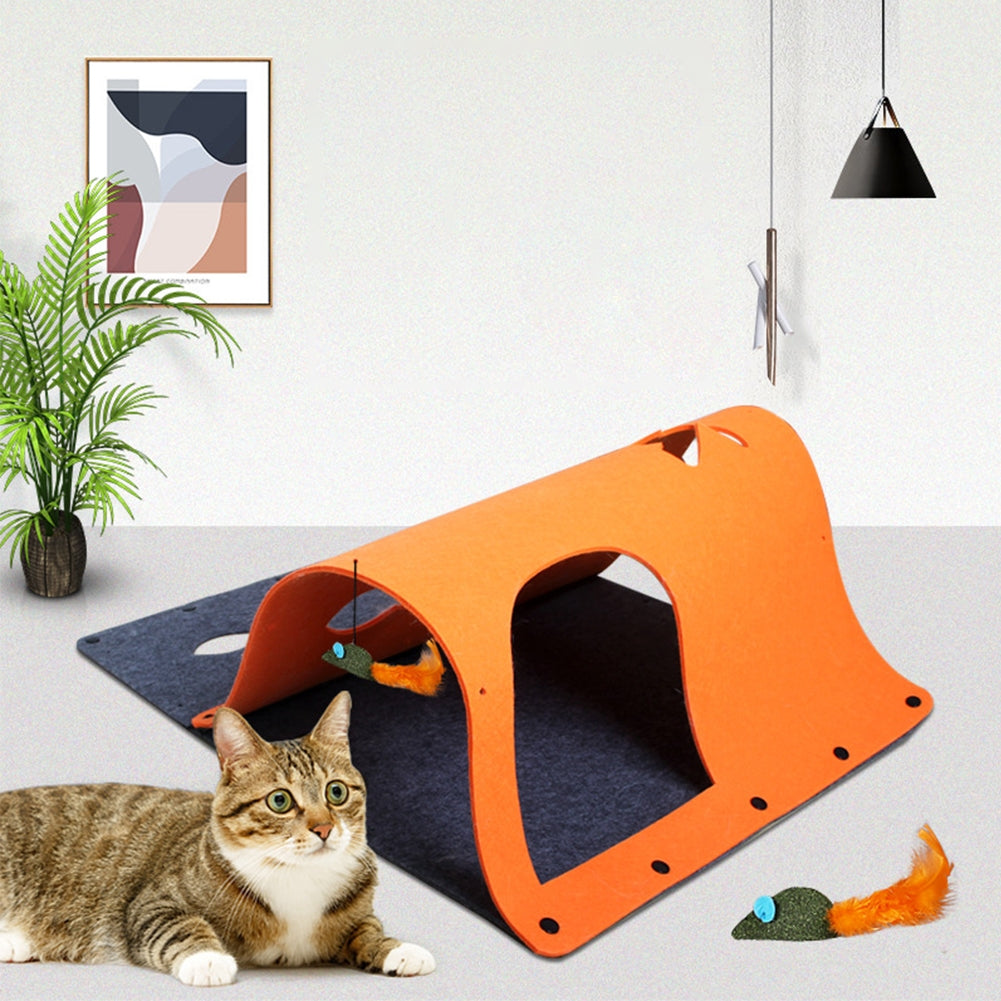 Pet Cat Diy Felt Tunnel With Mint Toy Pendant Multifunctional Kitten Nest Interactive Toy Cat Accessories brown 44 x 60cm