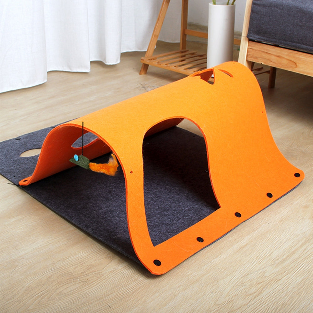 Pet Cat Diy Felt Tunnel With Mint Toy Pendant Multifunctional Kitten Nest Interactive Toy Cat Accessories brown 44 x 60cm