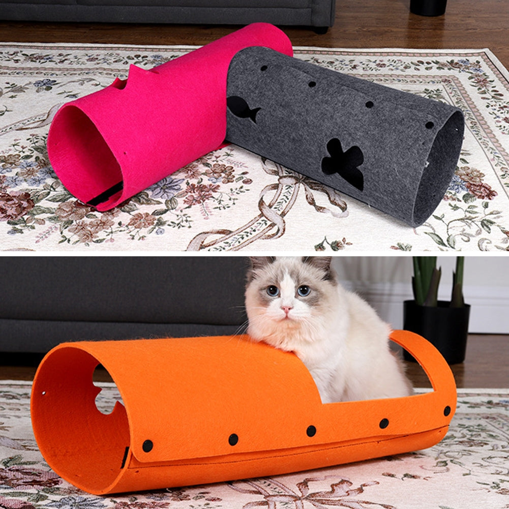 Pet Cat Diy Felt Tunnel With Mint Toy Pendant Multifunctional Kitten Nest Interactive Toy Cat Accessories brown 44 x 60cm
