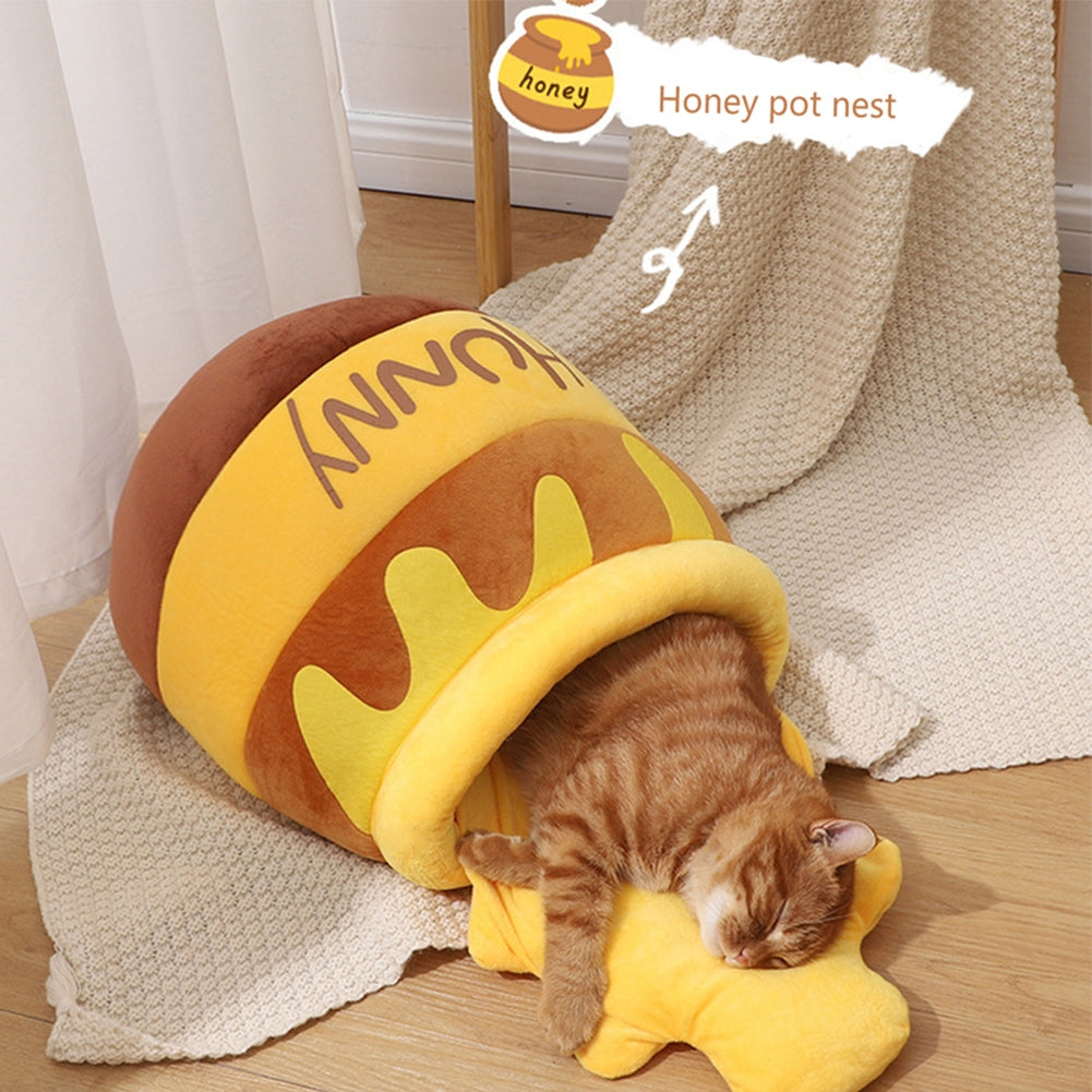 Pet Nest Cute Honey Pot Shape Warm Soft Comfortable Removable Washable Sleeping Bed For Cats Dogs 32 x 39cm yellow