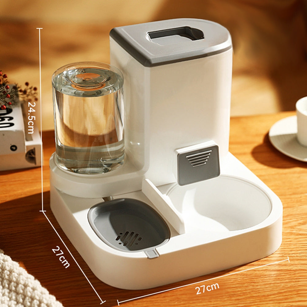 2-in-1 Pet Automatic Feeder Dog Cat Drinking Fountain Water Dispenser Food Bowl Pet Supplies Gray