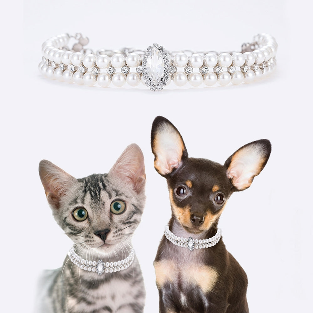 Pet Artificial Pearl Necklace Animals Jewelry Collars Pendants Pet Supplies For Small Medium Cats Dogs XS:16.5CM+6CM