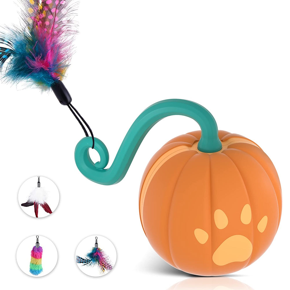 Cat 2-speed Interactive Toys Ball with Led Light 3pcs Feathers Type-c Charging Built-in 500mah Battery Watermelon
