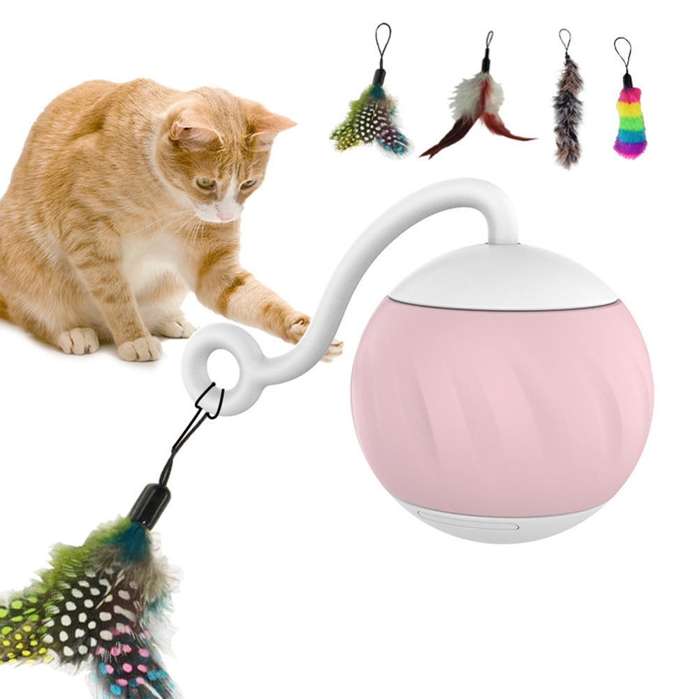 Cat 2-speed Interactive Toys Ball with Led Light 3pcs Feathers Type-c Charging Built-in 500mah Battery Watermelon