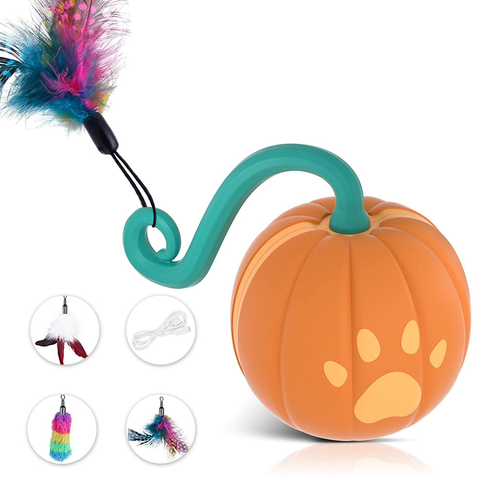 Cat 2-speed Interactive Toys Ball with Led Light 3pcs Feathers Type-c Charging Built-in 500mah Battery Watermelon