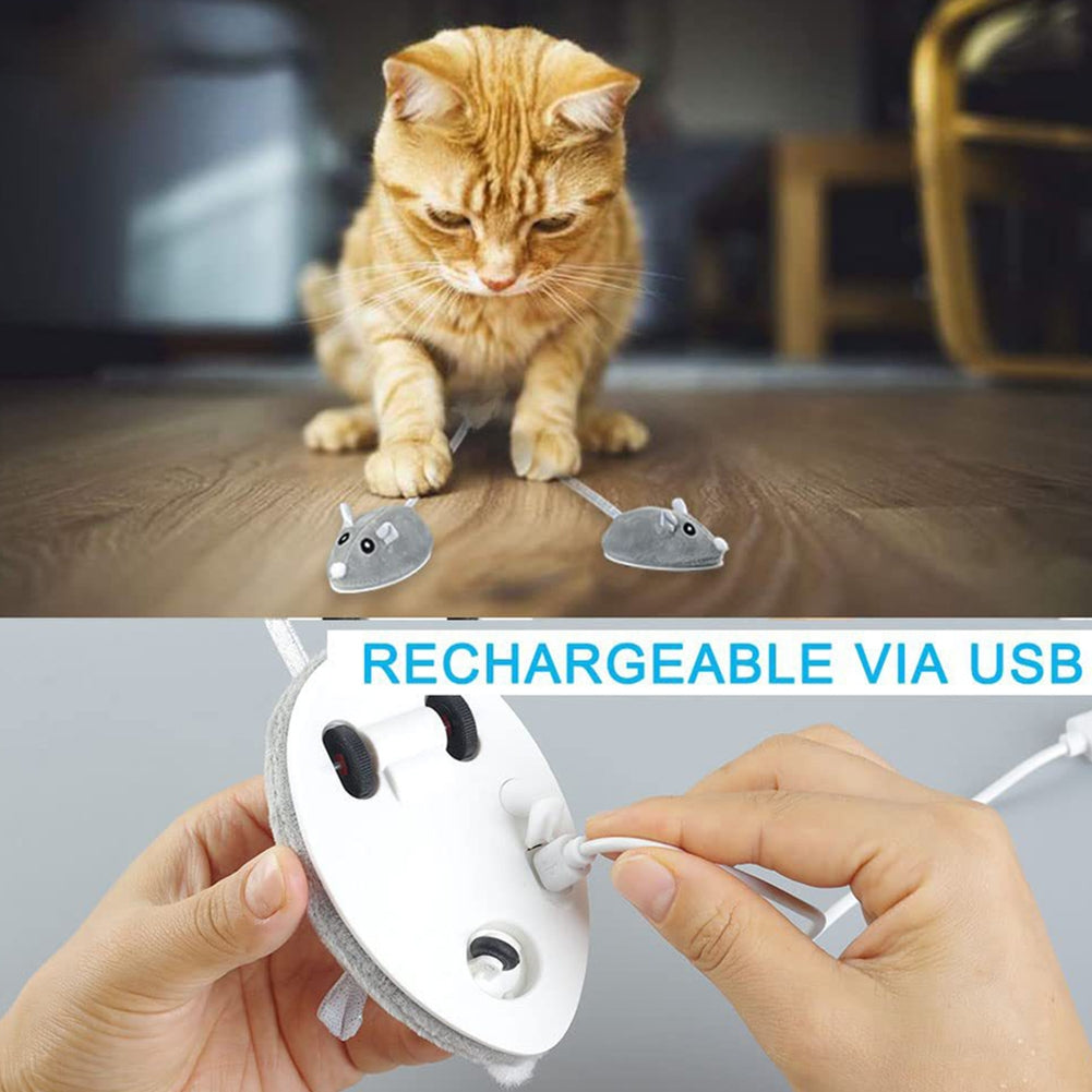 Pet Cat Plush Electronic Fake Mouse Toy With Feather Usb Rechargeable Interactive Cat Toys For Indoor Cats grey