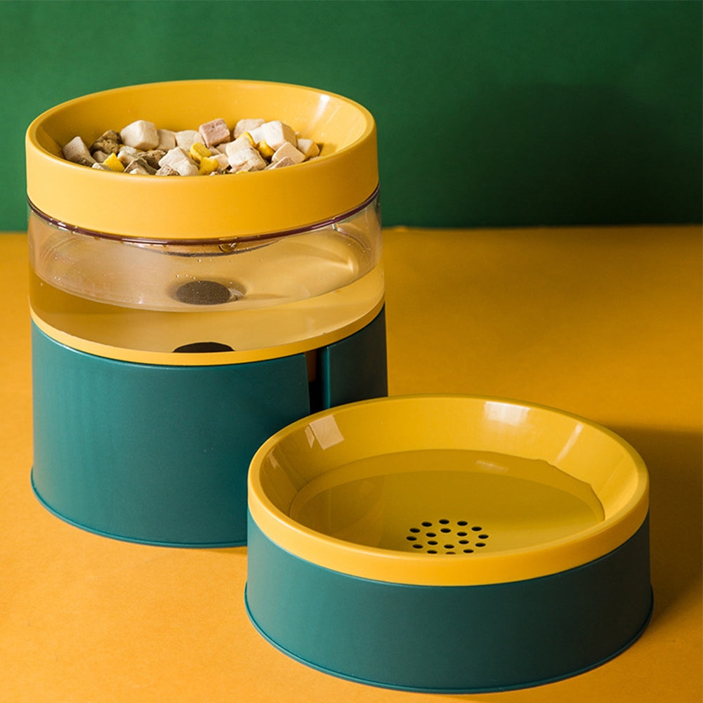 Pet Automatic Food Bowl Anti-overturning Neck Guard Double Layer Design Water Dispenser Feeder Set For Dogs Cats Double layer design green