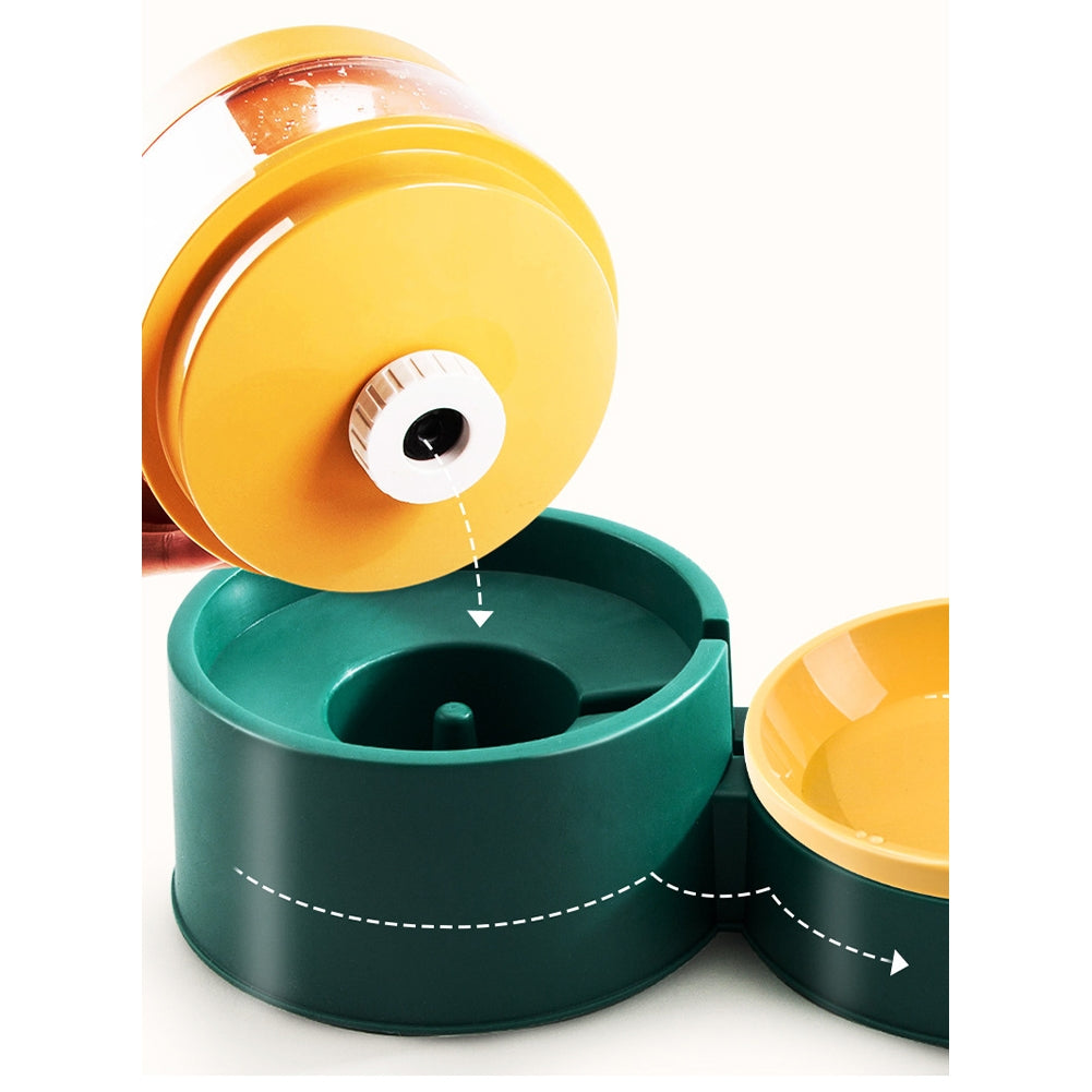 Pet Automatic Food Bowl Anti-overturning Neck Guard Double Layer Design Water Dispenser Feeder Set For Dogs Cats Double layer design green