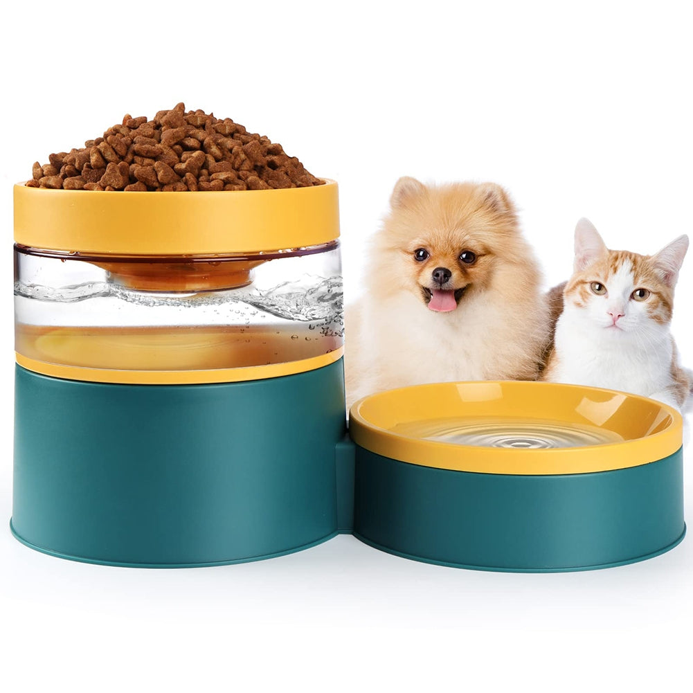Pet Automatic Food Bowl Anti-overturning Neck Guard Double Layer Design Water Dispenser Feeder Set For Dogs Cats Double layer design green