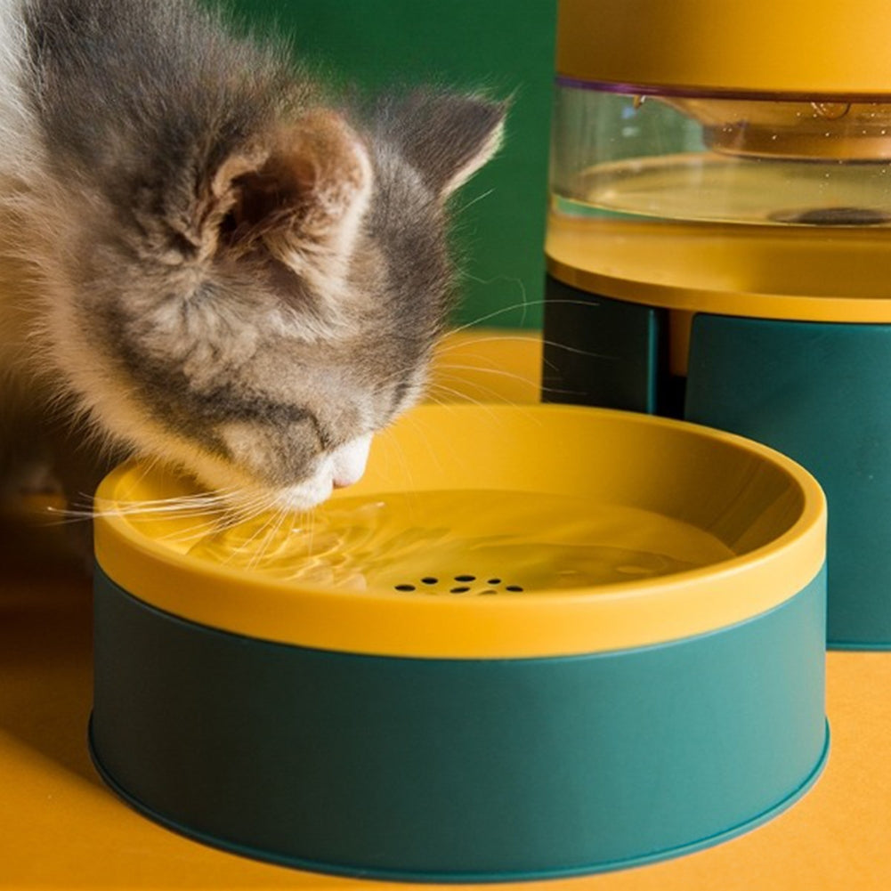 Pet Automatic Food Bowl Anti-overturning Neck Guard Double Layer Design Water Dispenser Feeder Set For Dogs Cats Double layer design green