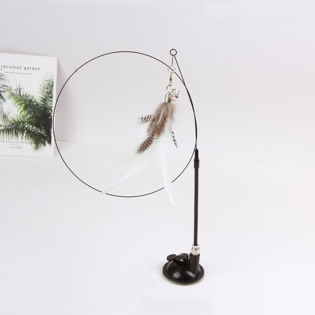 Detachable Teaser Stick Strong Suction Cup Funny Long Rod Feather Cat Interactive Toy white