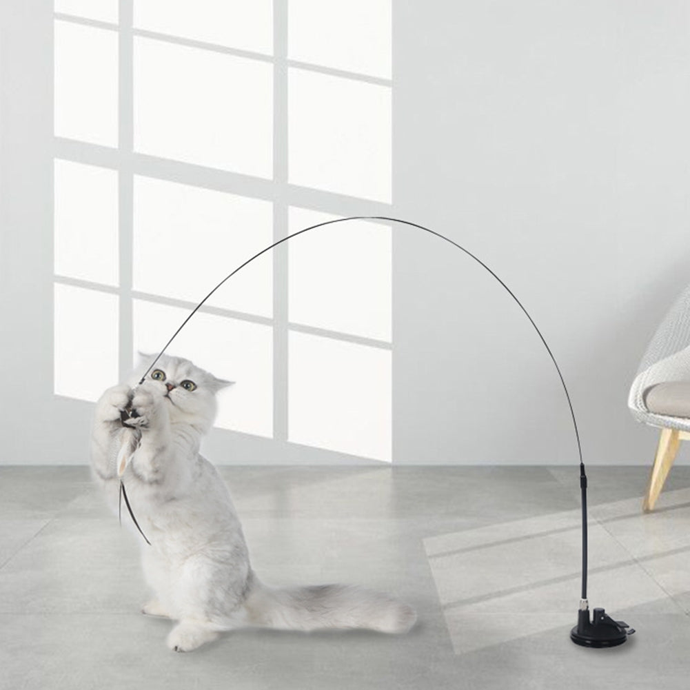 Detachable Teaser Stick Strong Suction Cup Funny Long Rod Feather Cat Interactive Toy white