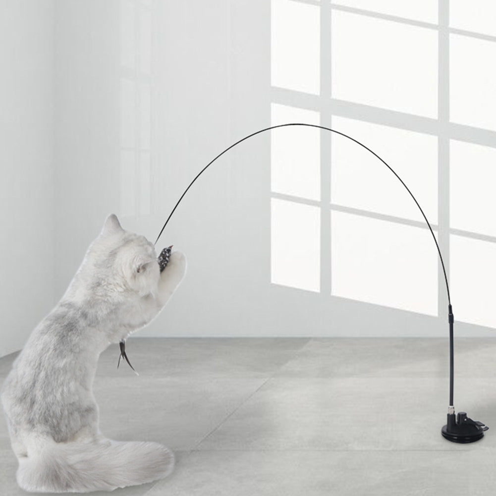Detachable Teaser Stick Strong Suction Cup Funny Long Rod Feather Cat Interactive Toy Yellow