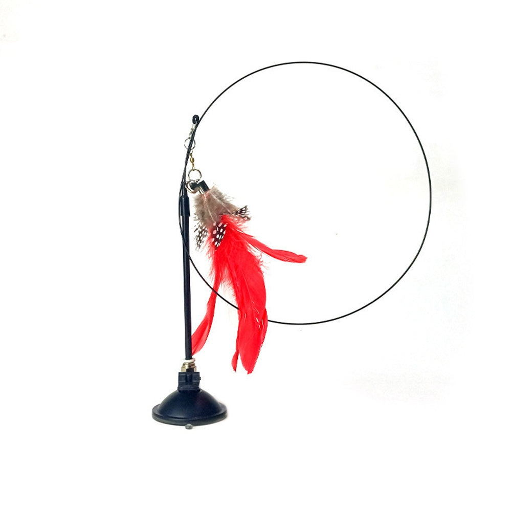 Detachable Teaser Stick Strong Suction Cup Funny Long Rod Feather Cat Interactive Toy red