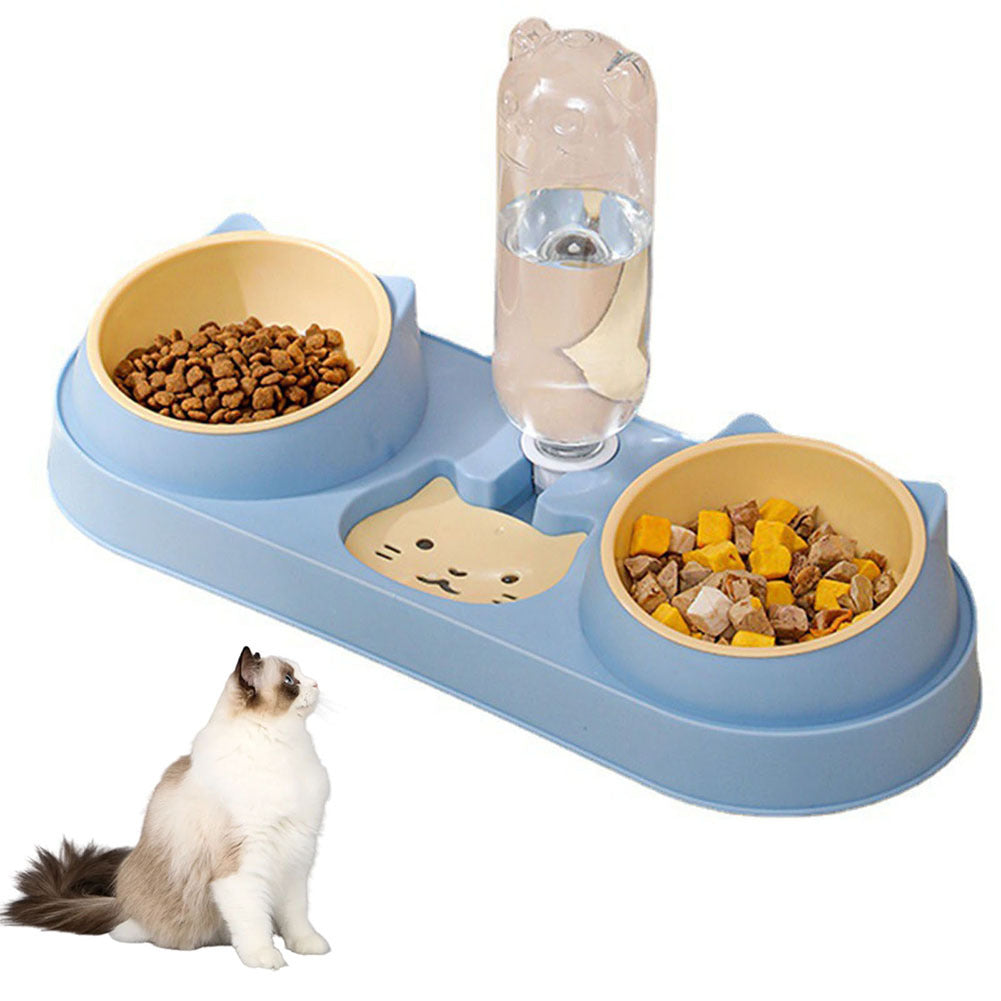 Pet Cat Double Bowls Anti-overturning Neck Protection Dog Automatic Food Bowl Water Dispenser Container Green  Ordinary
