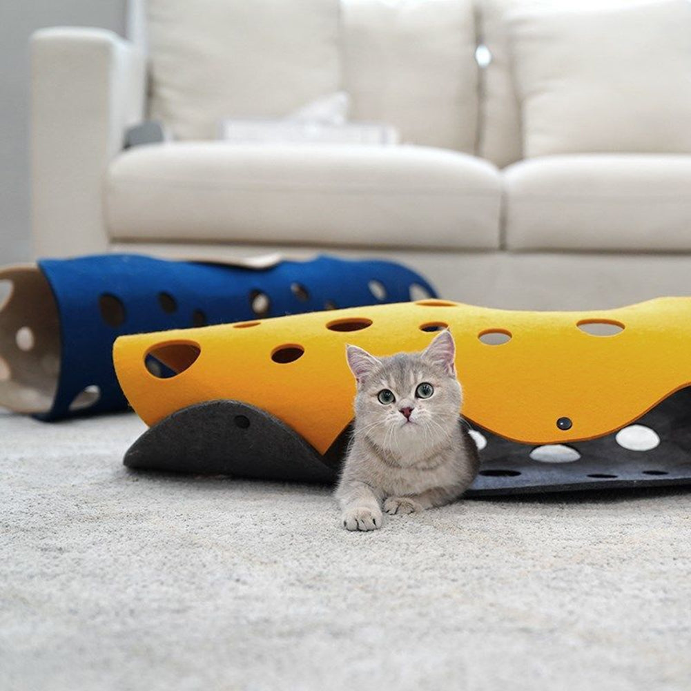 Pet Felt Diy Splicing Tunnel Deformable Kitten Cats Nest Interactive Toy Blue Yellow