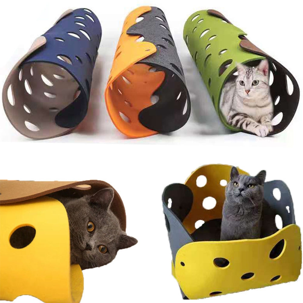 Pet Felt Diy Splicing Tunnel Deformable Kitten Cats Nest Interactive Toy Blue Yellow