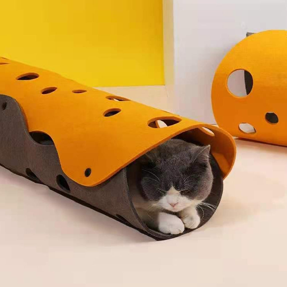 Pet Felt Diy Splicing Tunnel Deformable Kitten Cats Nest Interactive Toy Blue Yellow