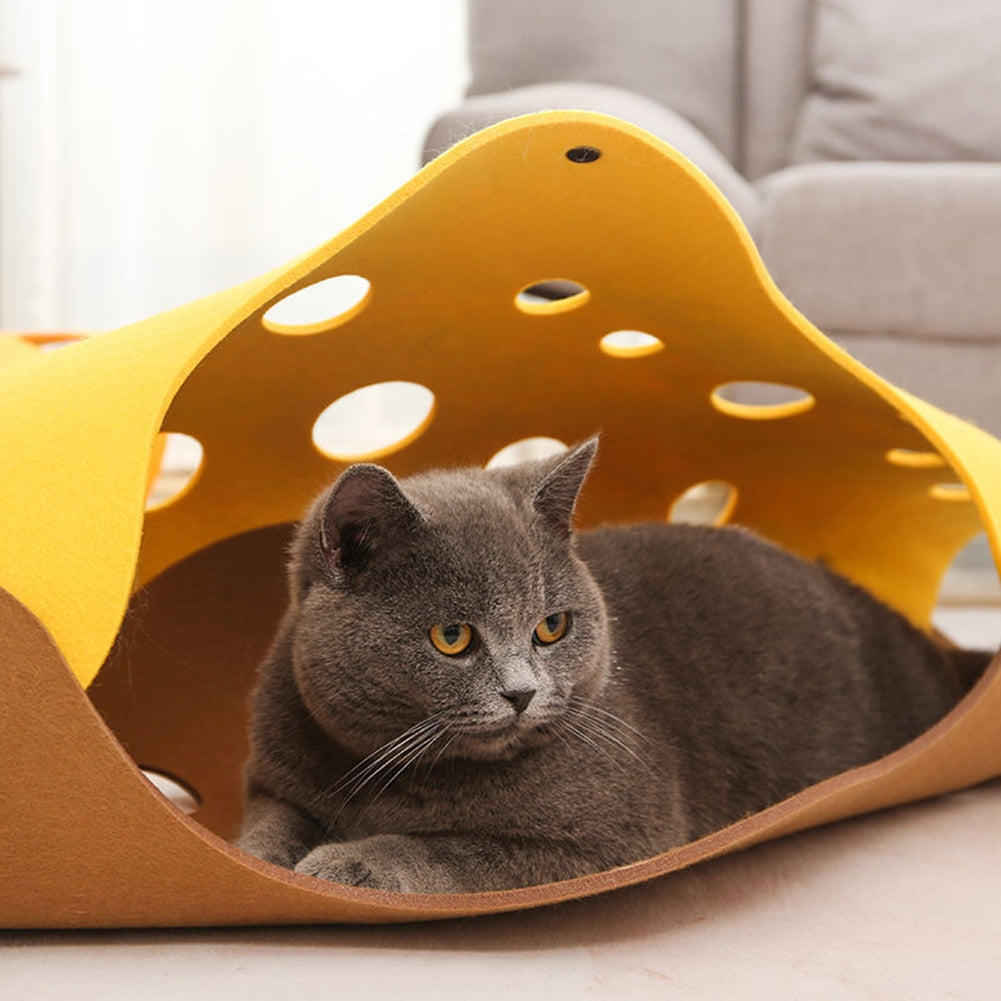 Pet Felt Diy Splicing Tunnel Deformable Kitten Cats Nest Interactive Toy Blue Yellow
