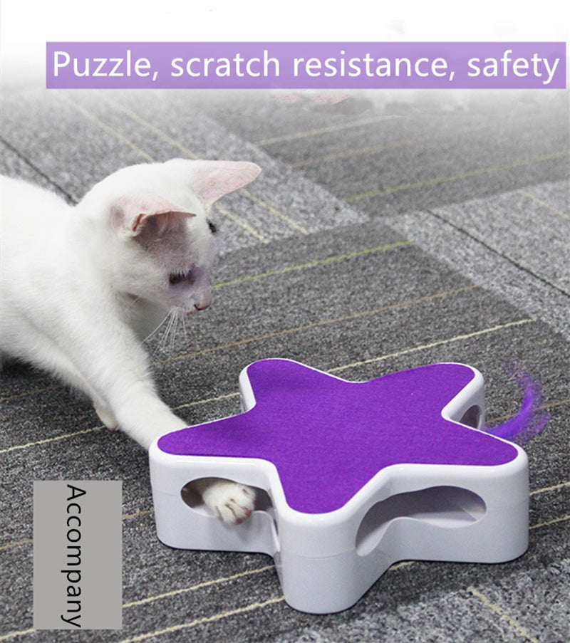 Feather 360 Degree Random Rotation Automatic Cat Toy Five Pointed Star Teaser Box for Pet blue