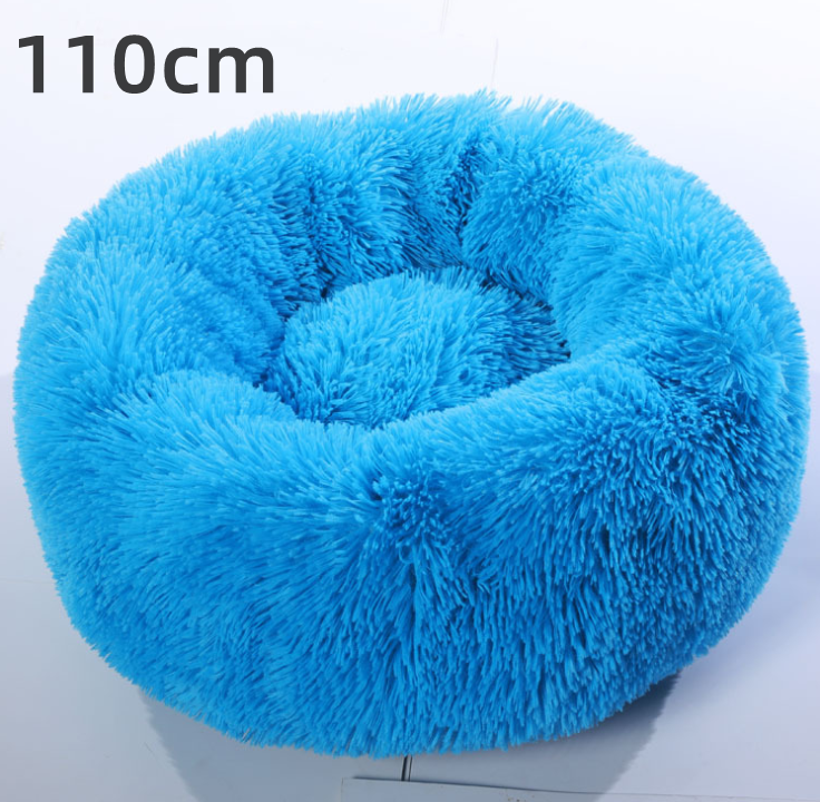 Color: Blue - Cotton Pet Bed Winter Warm Sleeping Bed For Dogs Kennel Dog Round Cat Long Plush Puppy Cushion Mat Portable Cat Supplies