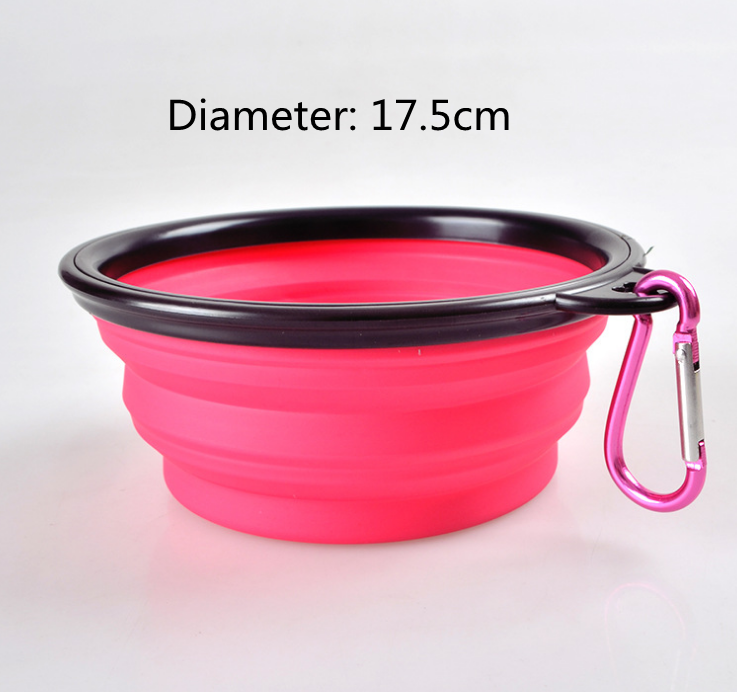 Color: Pink L - Folded Silicone Pet Dog Bowl